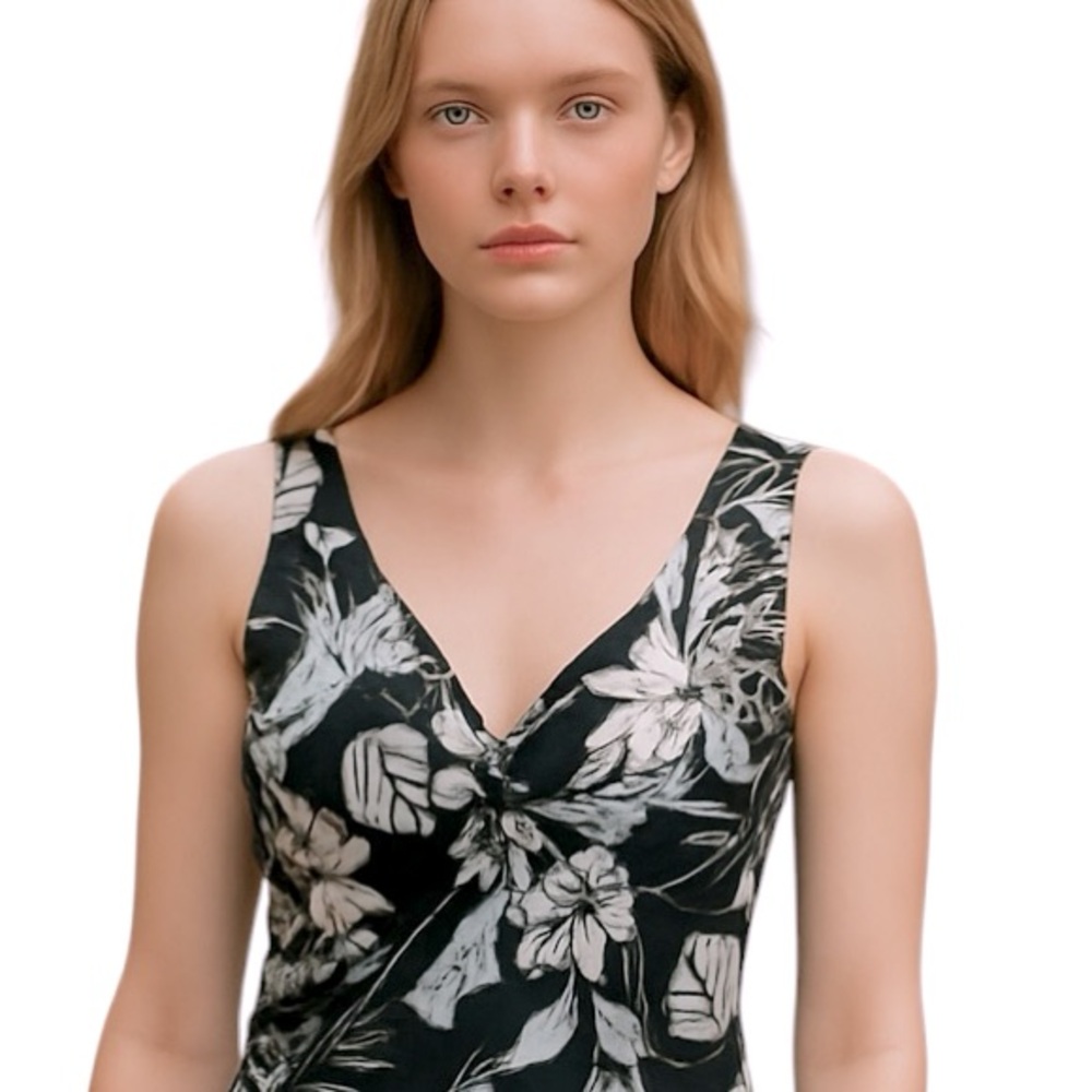 🔵 SALE 3/$25 RAYA SUN MISSY TANKINI BLACK WHITE FLORAL SWIMSUIT TOP 14